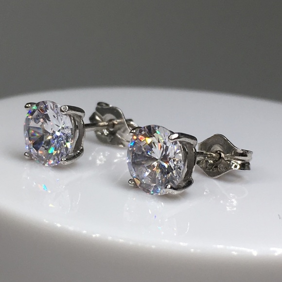 14k white gold diamond 2 CT stud earrings gift box - Picture 8 of 12